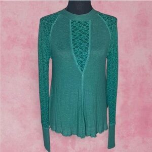 Intimately Free People Green Lace Long Sleeve Top Boho/ Festival Size Small